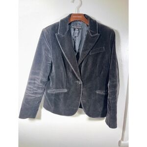 New York & Company Velvet Blazer Womens Sz 10 Gray Career Dark Academia Stretch